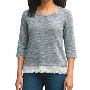 Ann Taylor Loft Factory Sweater Size S Lace Hem Open Knit 3/4 Sleeve Marled